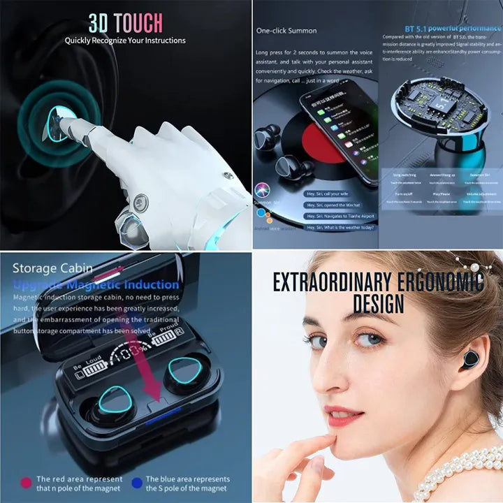 Black M10 TWS Bluetooth 5.1 Earphone Charging Box Wireless Earbuds