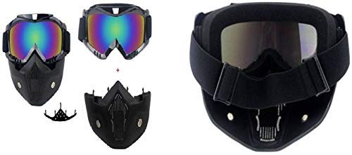 Clear Detachable Anti-Fog Riding Essential Motorcycle Helmet Riding Goggles Glasses With Removable Face Mask