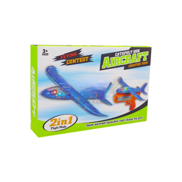 Catapult Launcher Glider Aircraft Gun Toy Glowing Foam Aircraft 10M