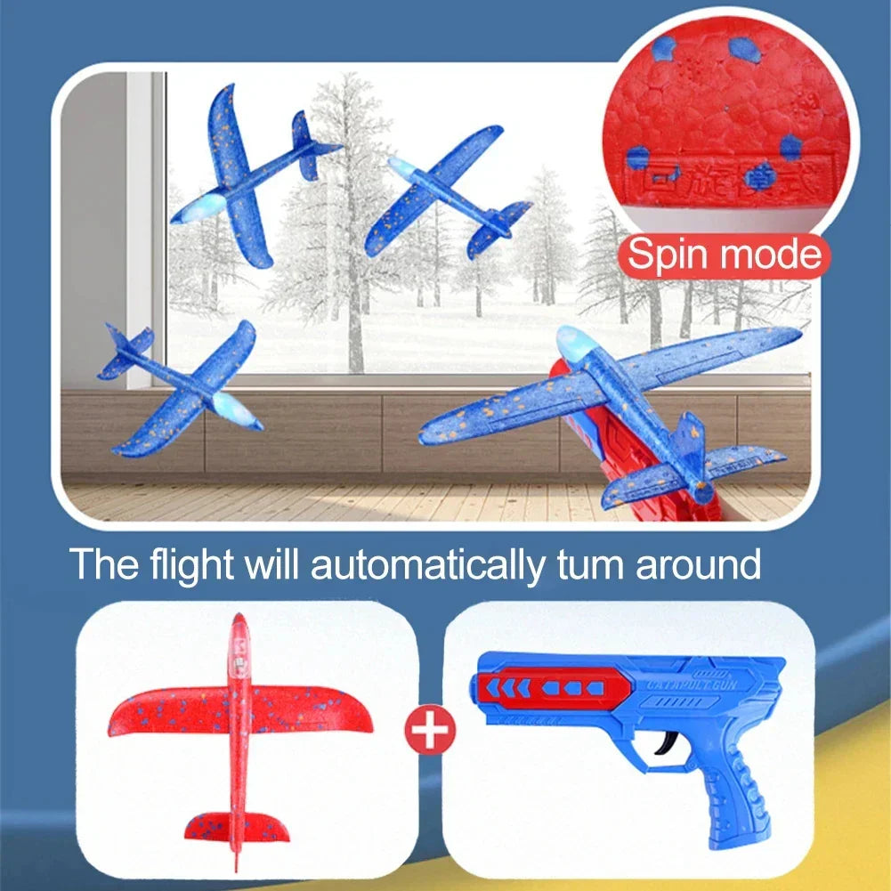 Catapult Launcher Glider Aircraft Gun Toy Glowing Foam Aircraft 10M