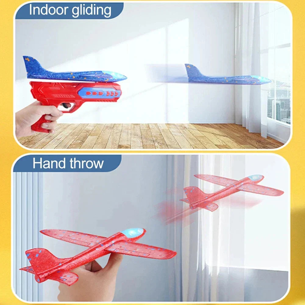 Catapult Launcher Glider Aircraft Gun Toy Glowing Foam Aircraft 10M