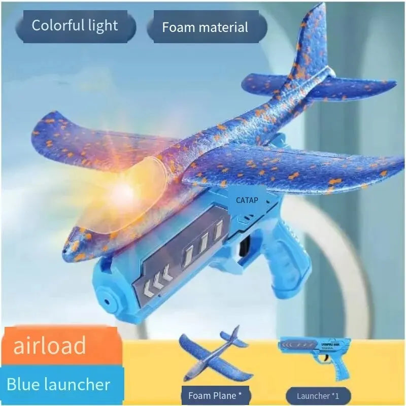 Catapult Launcher Glider Aircraft Gun Toy Glowing Foam Aircraft 10M