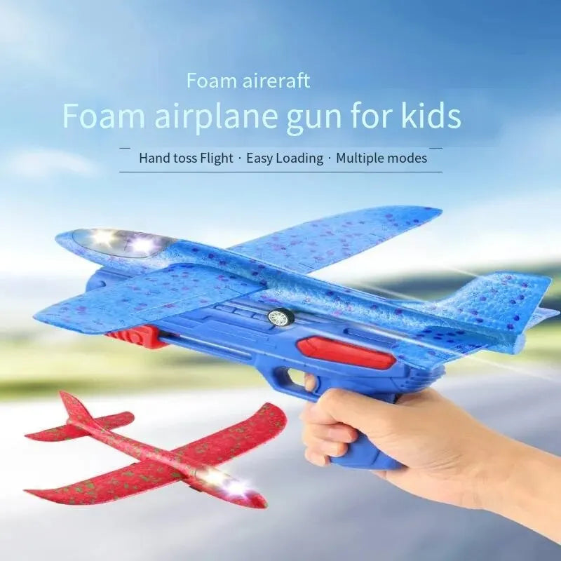 Catapult Launcher Glider Aircraft Gun Toy Glowing Foam Aircraft 10M