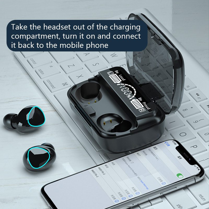 Black M10 TWS Bluetooth 5.1 Earphone Charging Box Wireless Earbuds