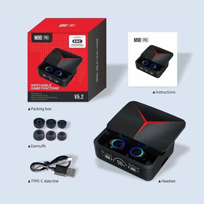 M90 PRO Earbuds TWS Bluetooth 5.3 ENC & Power Bank 1200 mAh Sports Waterproof Headsets