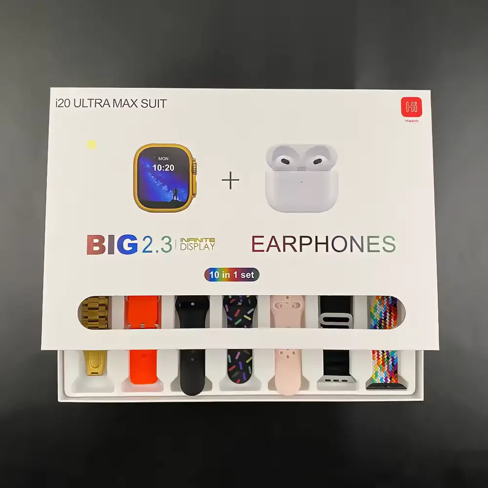 i20 Ultra Max Suit 10 in 1 set Smart Watch + Air pods Pro