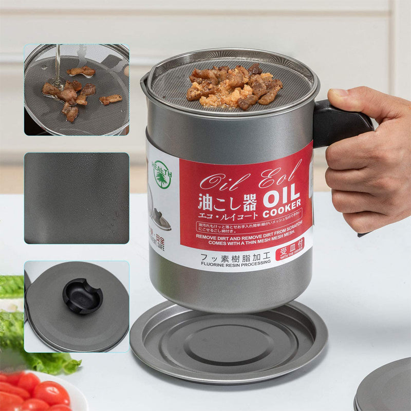 Stainless Steel Oil Storage and Filtration Pot With Lid 1.4L