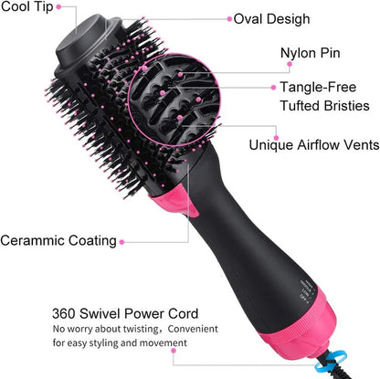 One Step Professional 4 in 1 Curler Hair Straightener Hairdryer with Comb Hot Air Brush Styling Tool