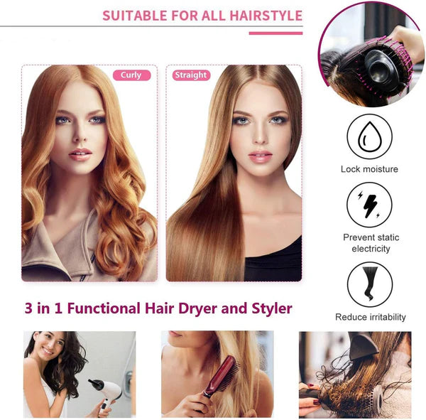 One Step Professional 4 in 1 Curler Hair Straightener Hairdryer with Comb Hot Air Brush Styling Tool