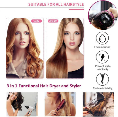 One Step Professional 4 in 1 Curler Hair Straightener Hairdryer with Comb Hot Air Brush Styling Tool