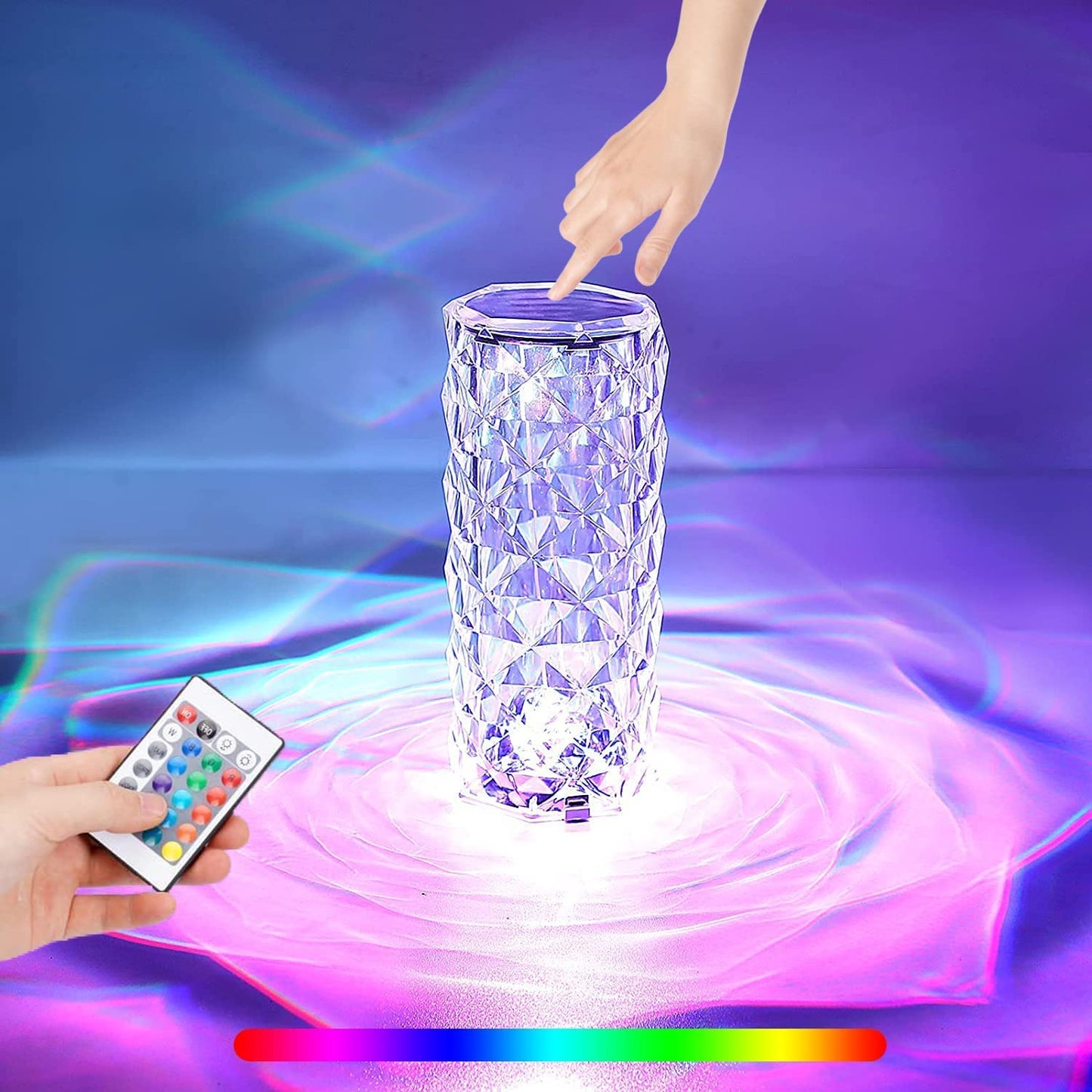 Crystal Diamond Table Lamp RGB 16 Colors with Touch & Remote Control - 21 cm Large Size