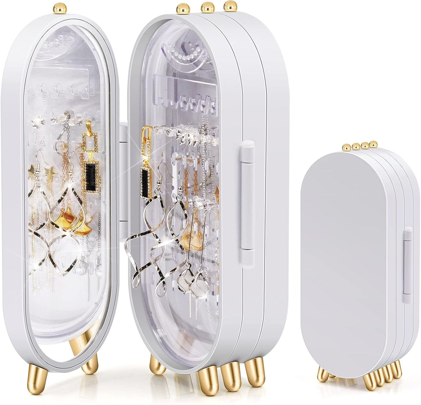 Unique & Multi Storage 4 Doors Earring Holder Stand with Mirror