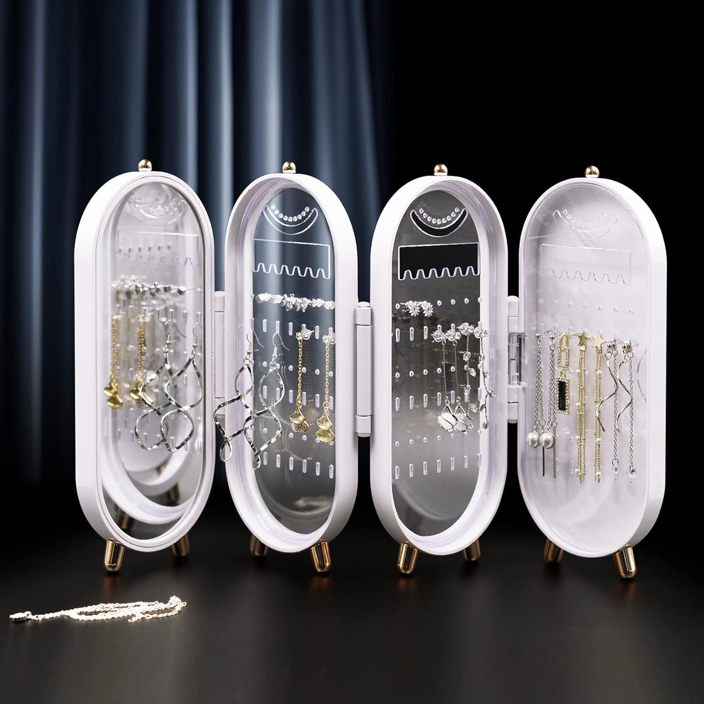 Unique & Multi Storage 4 Doors Earring Holder Stand with Mirror