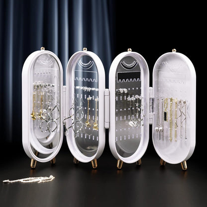 Unique & Multi Storage 4 Doors Earring Holder Stand with Mirror