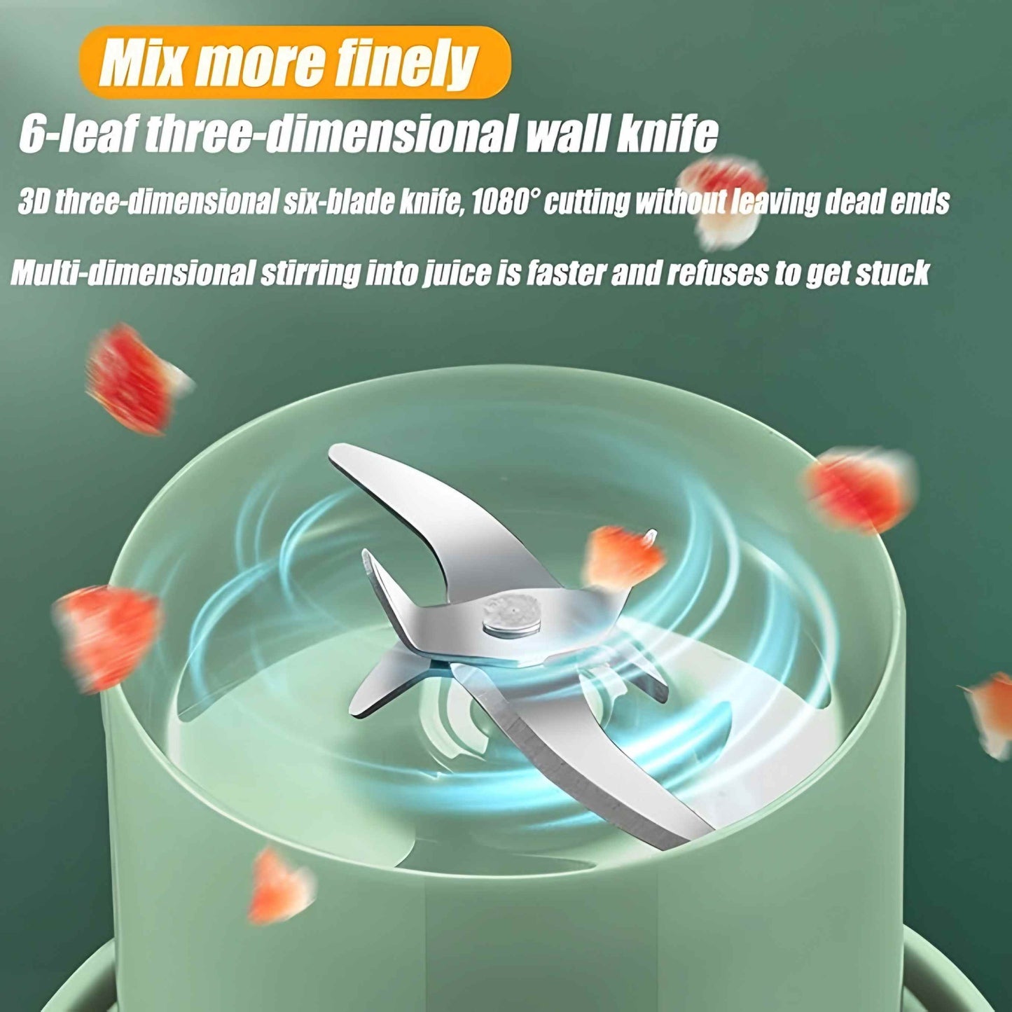 HS-08 Rechargeable Juicer Blender 6 Rotating Blades with Straw