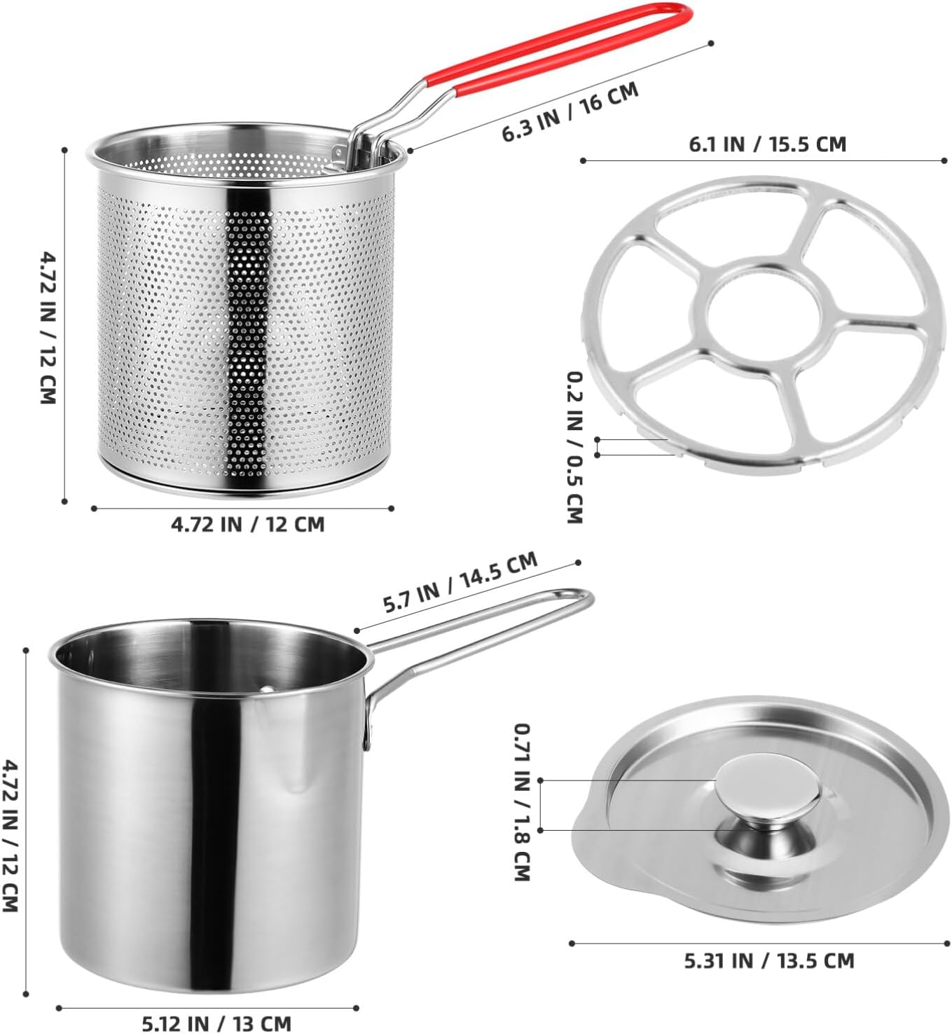 Multipurpose Stainless Steel 304 Deep Fryer Pot with Strainer 1200 ML