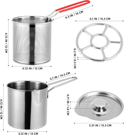 Multipurpose Stainless Steel 304 Deep Fryer Pot with Strainer 1200 ML
