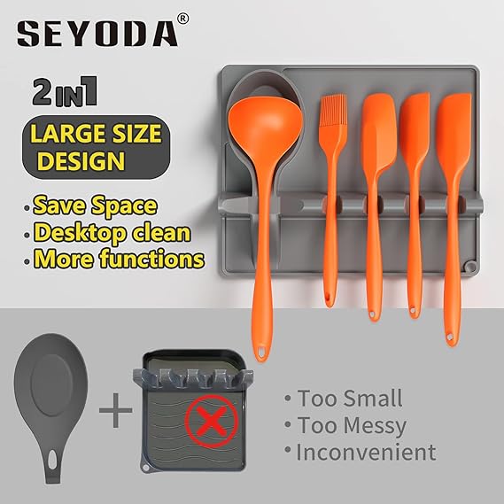 Spoon Rest, Gray Cooking Tool Organizer Fixed Anti-Scald Kitchen Utensil Rest for Kitchen