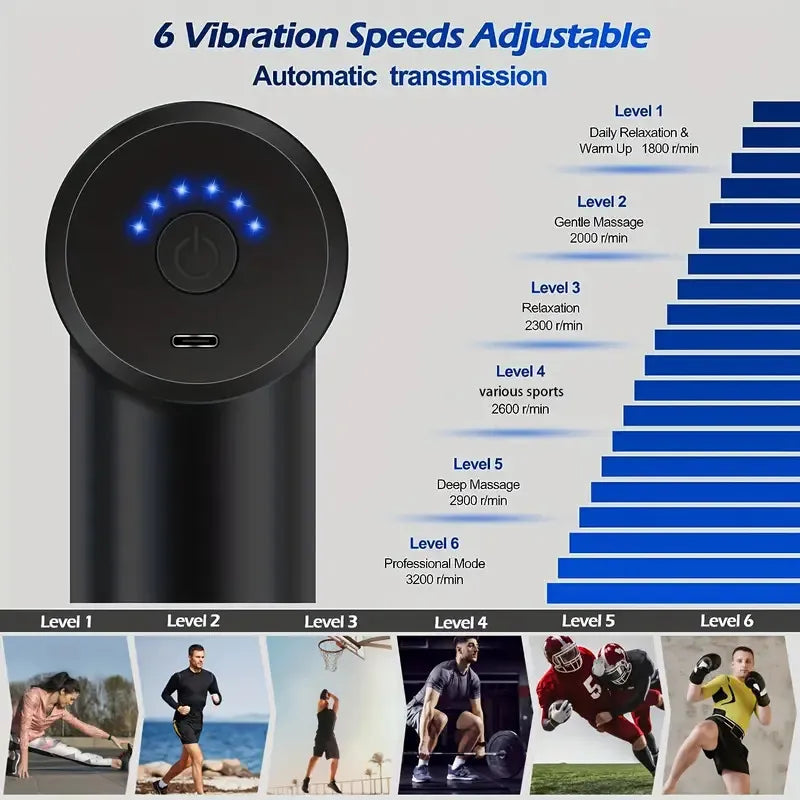 Portable Electric Massage Gun, 6 Speeds with 4 Massage Heads for Body Pain Relief & Relaxation