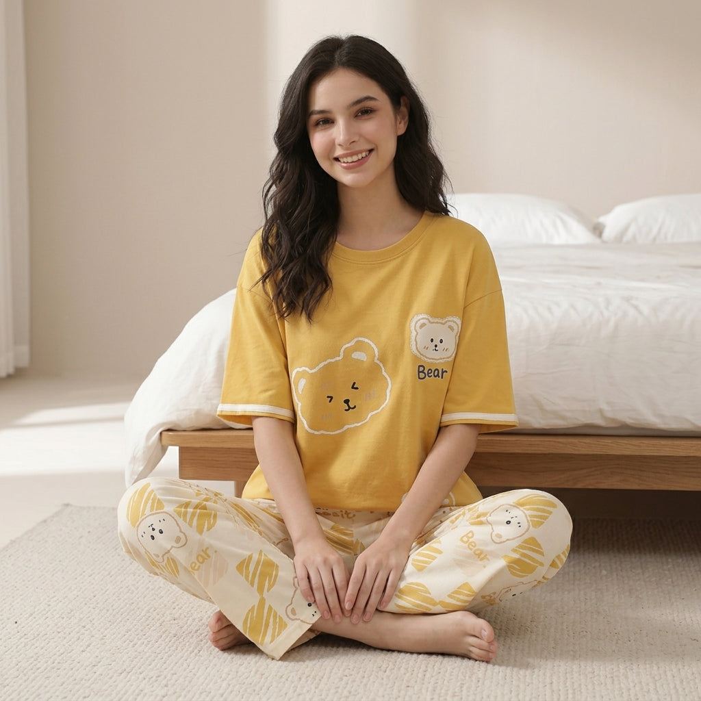 Double Bear Printed Soft Cotton Pajama Set