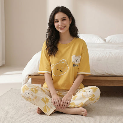 Double Bear Printed Soft Cotton Pajama Set