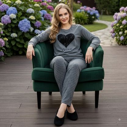 Black Heart Printed Night Suit Pajama Set