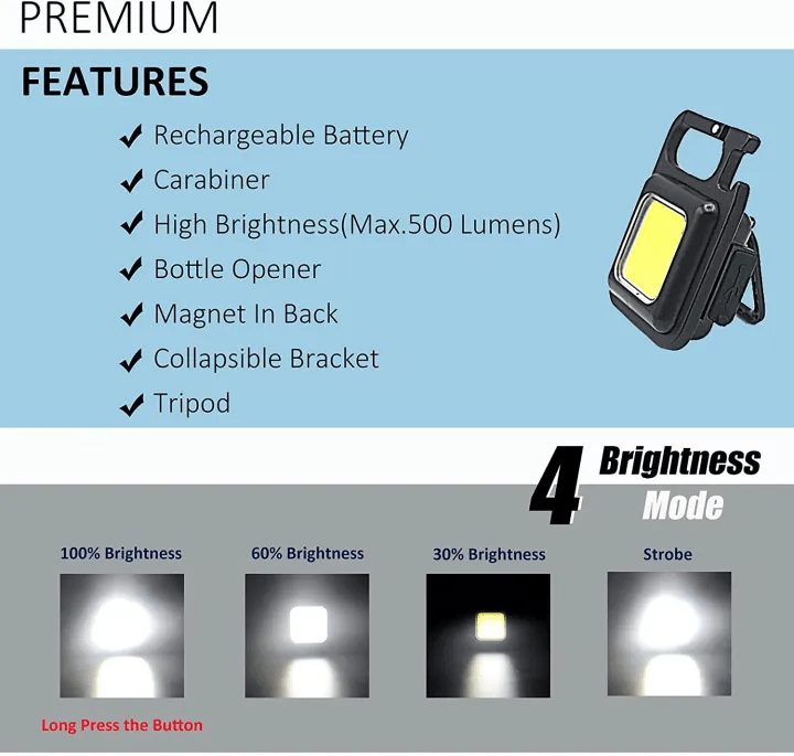 COB Rechargeable Keychain Light 3 Modes