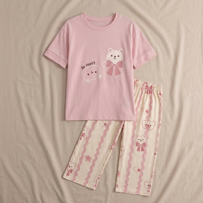 Cute Bear Print Night Suit Pajama Set