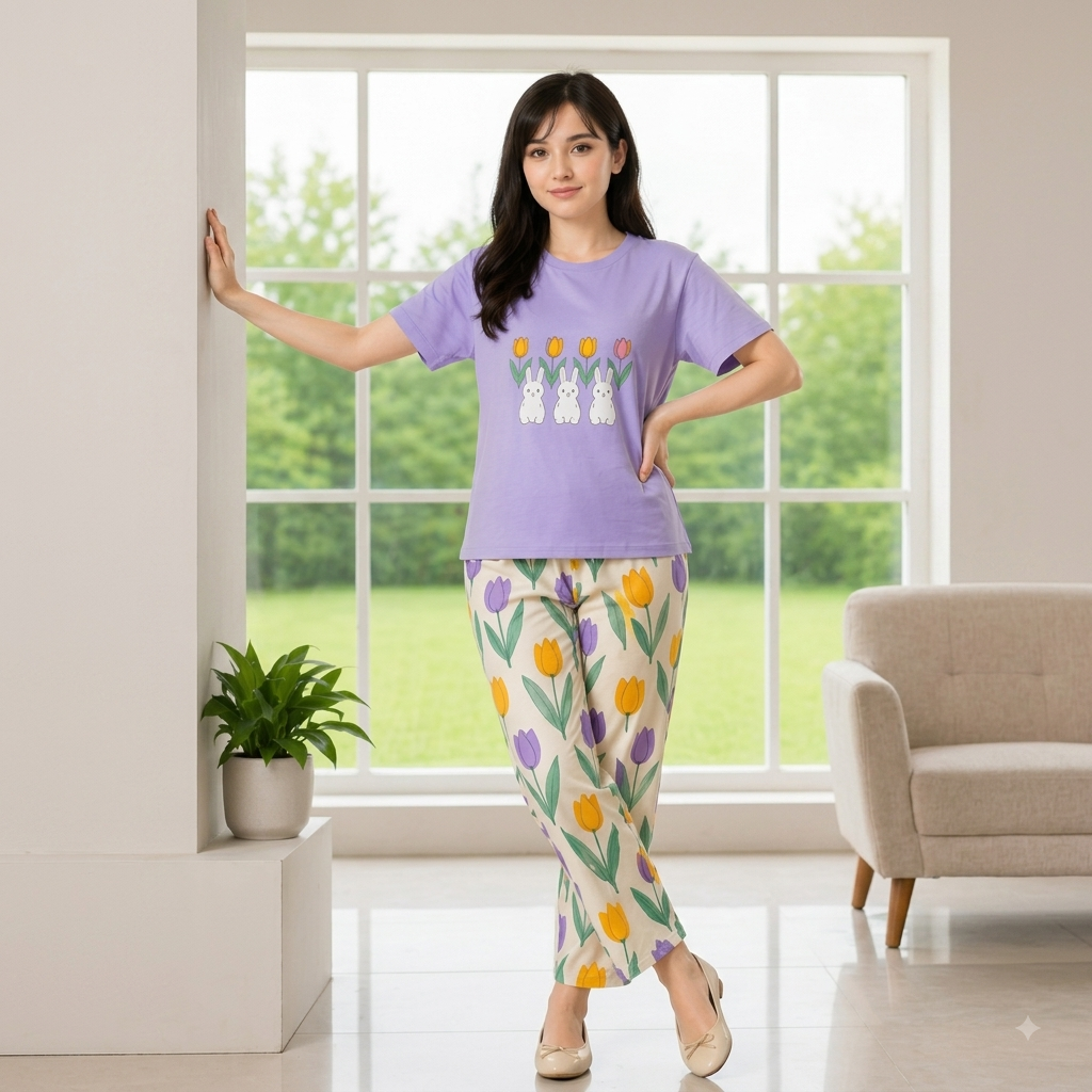 Cute Bunny Printed Night Suit Pajama Set