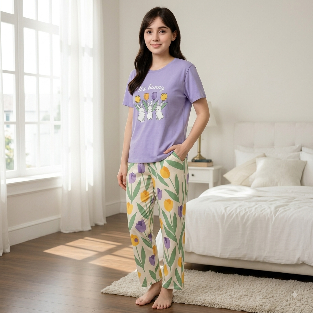 Cute Bunny Printed Night Suit Pajama Set