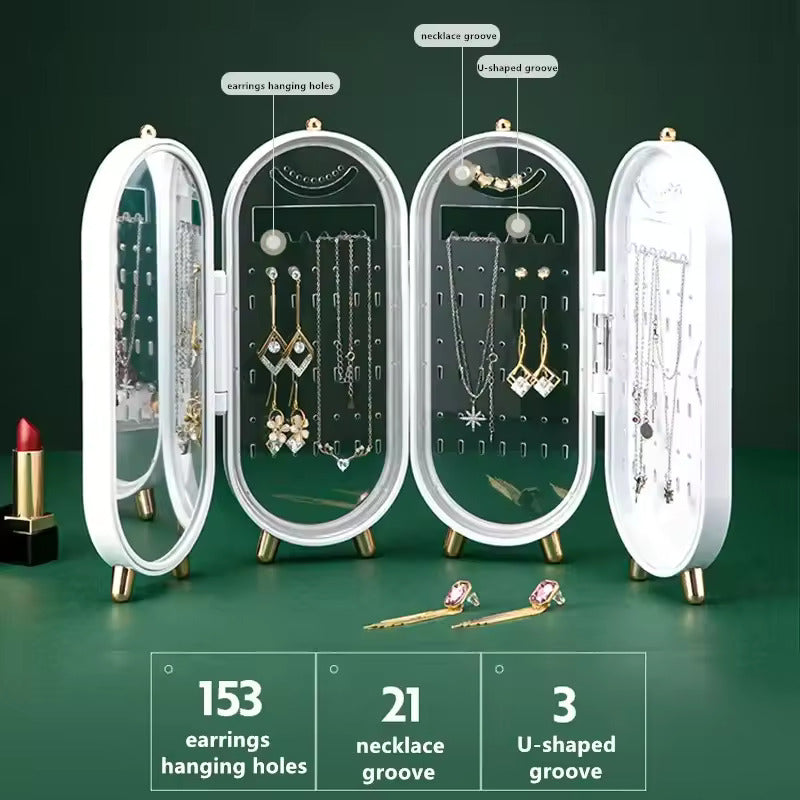 Unique & Multi Storage 4 Doors Earring Holder Stand with Mirror