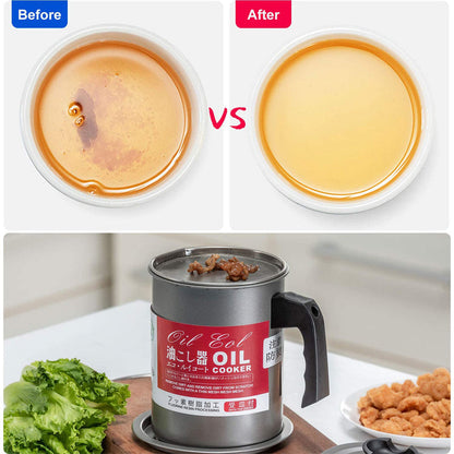 Stainless Steel Oil Storage and Filtration Pot With Lid 1.4L