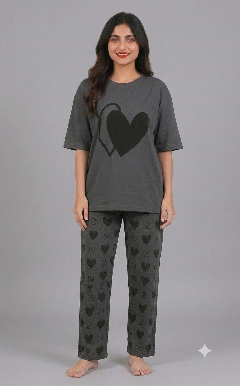 Grey Double Heart Pajama Set