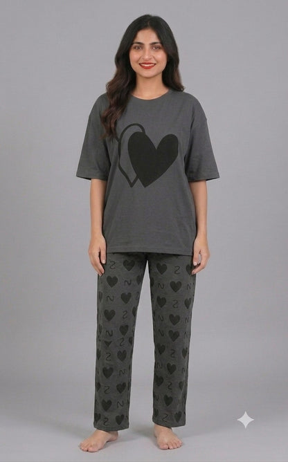 Grey Double Heart Pajama Set