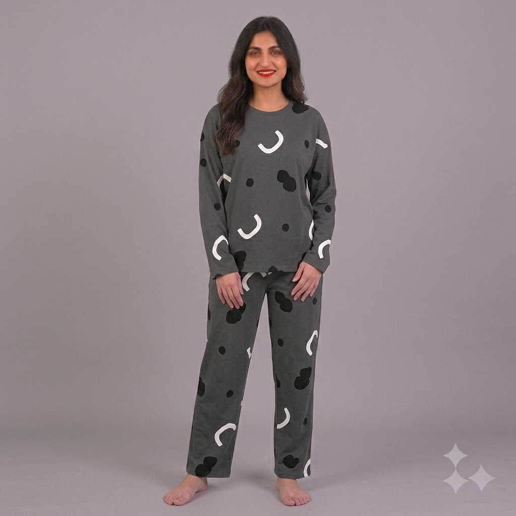 Grey Pattern Print Pajama Set