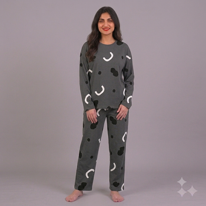 Grey Pattern Print Pajama Set