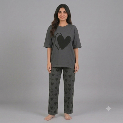Grey Double Heart Pajama Set