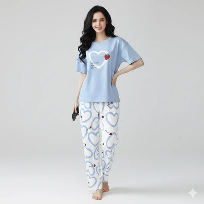 Heart Shape Blue Night Suit Pajama Set