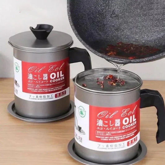 Stainless Steel Oil Storage and Filtration Pot With Lid 1.4L