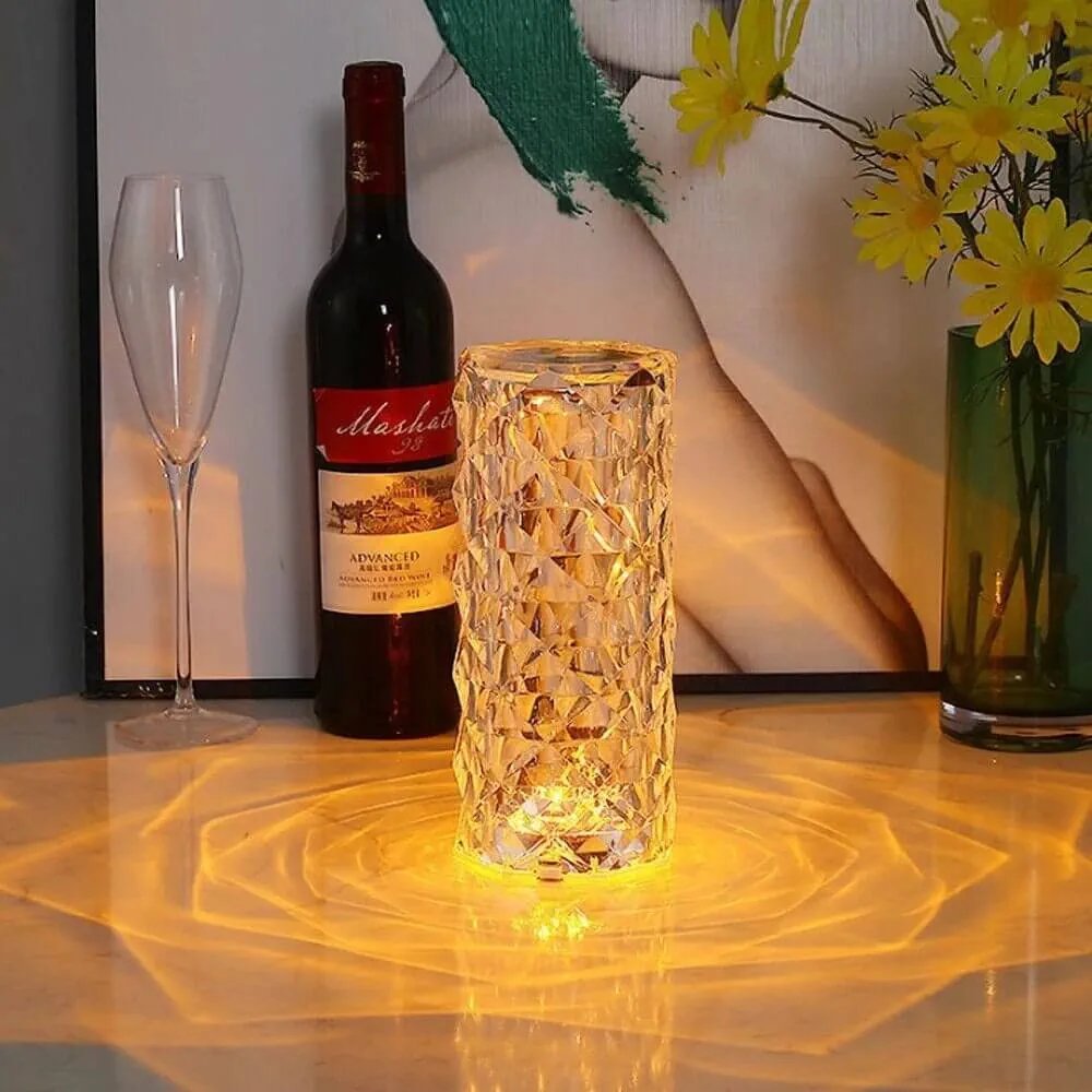 Crystal Diamond Table Lamp RGB 16 Colors with Touch & Remote Control - 21 cm Large Size