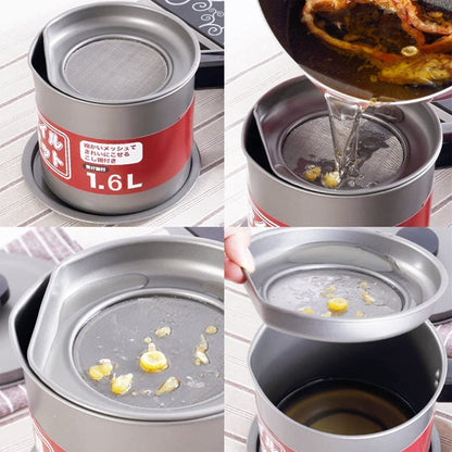 Stainless Steel Oil Storage and Filtration Pot With Lid 1.4L