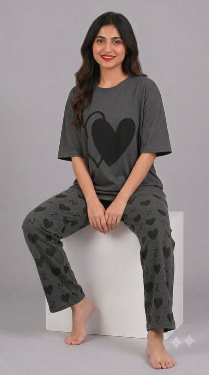 Grey Double Heart Pajama Set