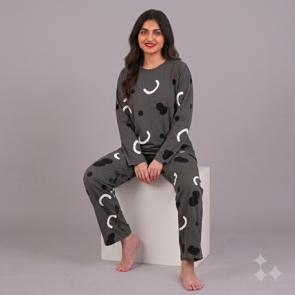 Grey Pattern Print Pajama Set