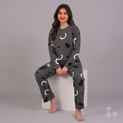 Grey Pattern Print Pajama Set