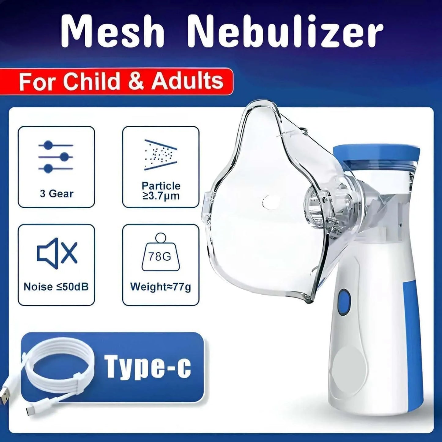 Portable Nebulizer Machine with Mask for Kids & Adults  – Cough, Cold & Breathing Relief