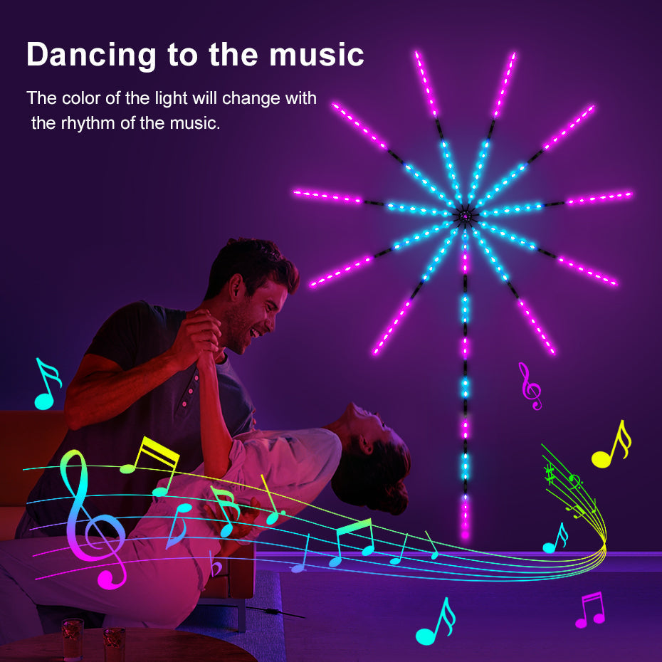 Smart Firework LED Lights Strip Remote Control, Mobile Control, Sound Activated Music and Rotating Fireworks