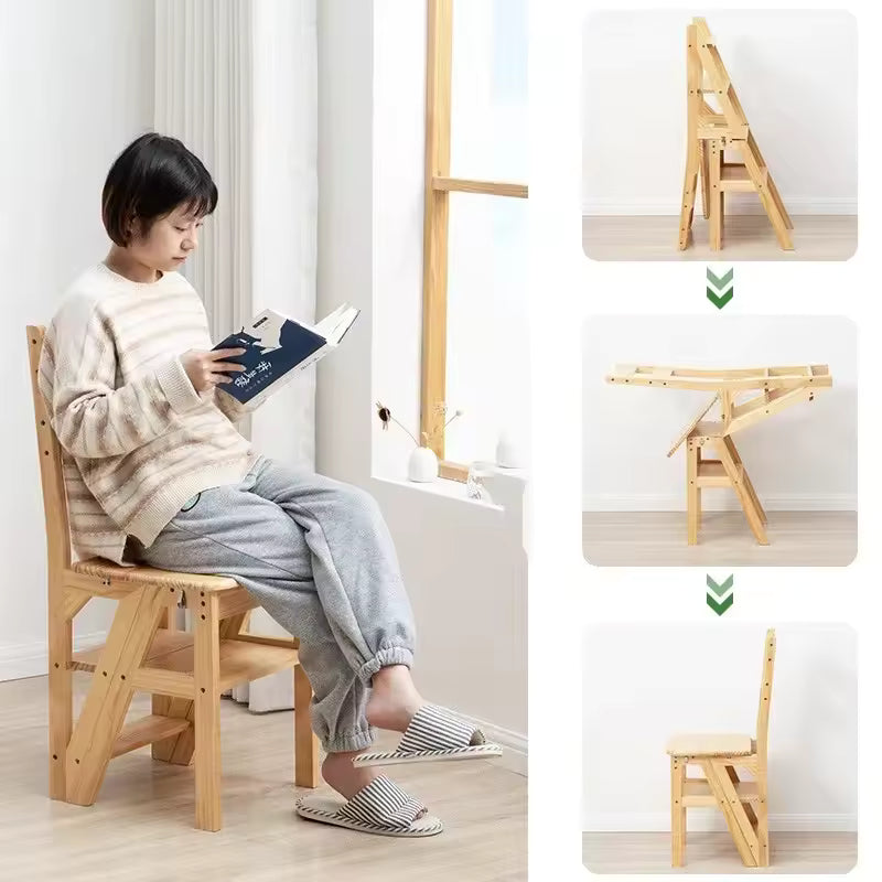 Solid Wood Foldable Dual-Purpose Chair & Ladder