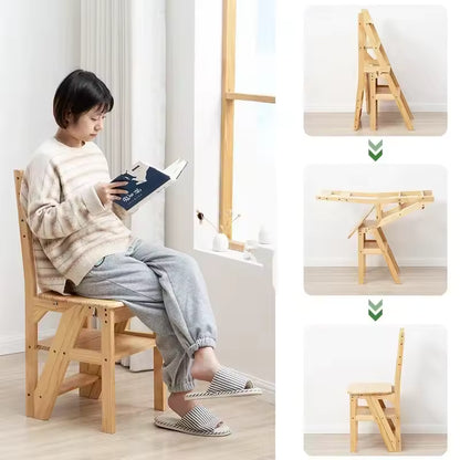 Solid Wood Foldable Dual-Purpose Chair & Ladder