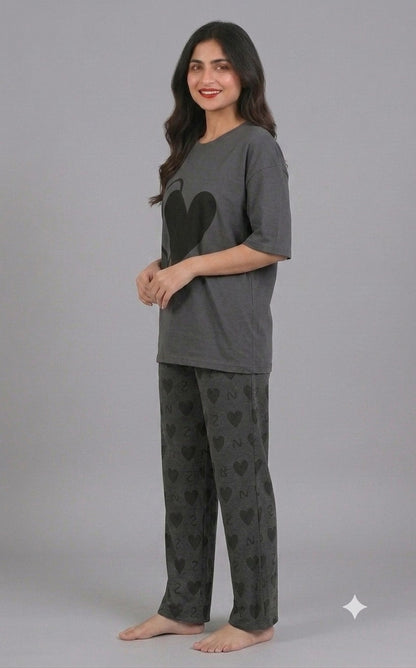 Grey Double Heart Pajama Set