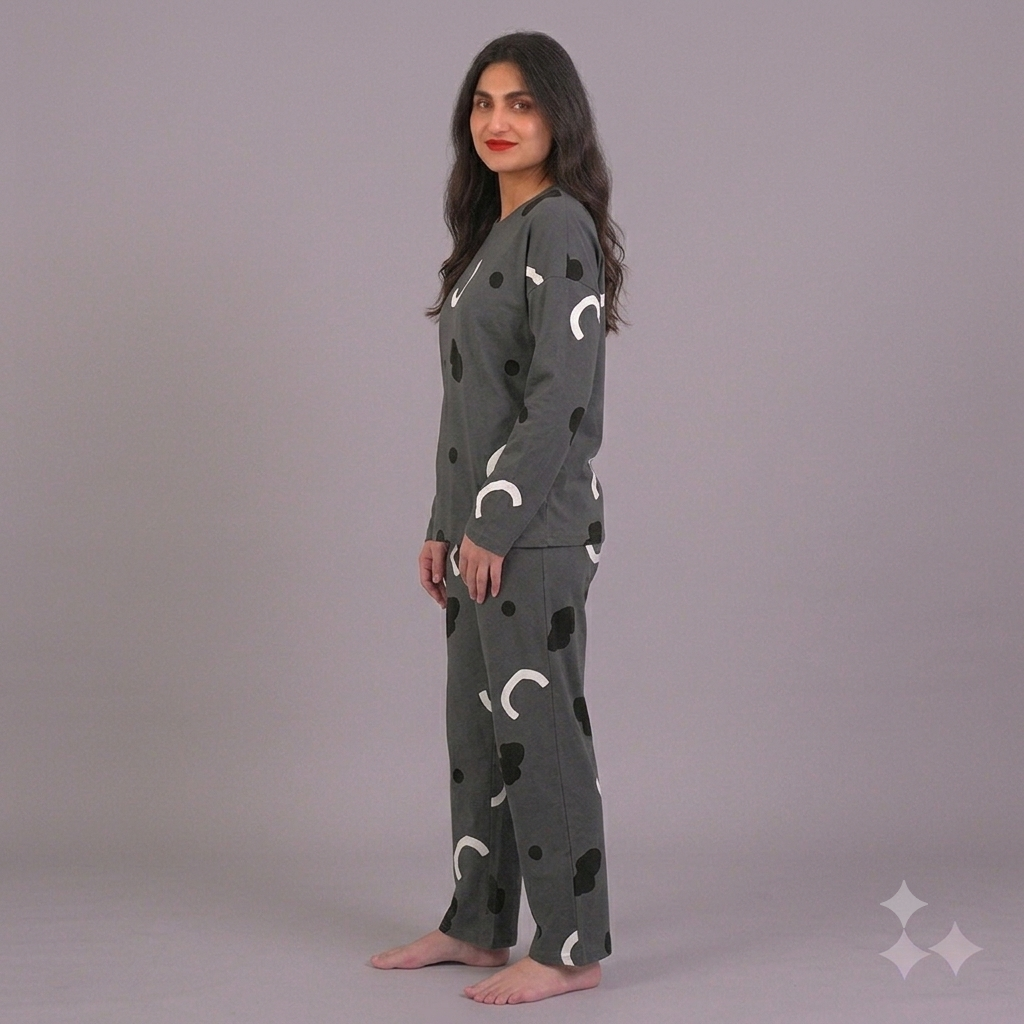 Grey Pattern Print Pajama Set
